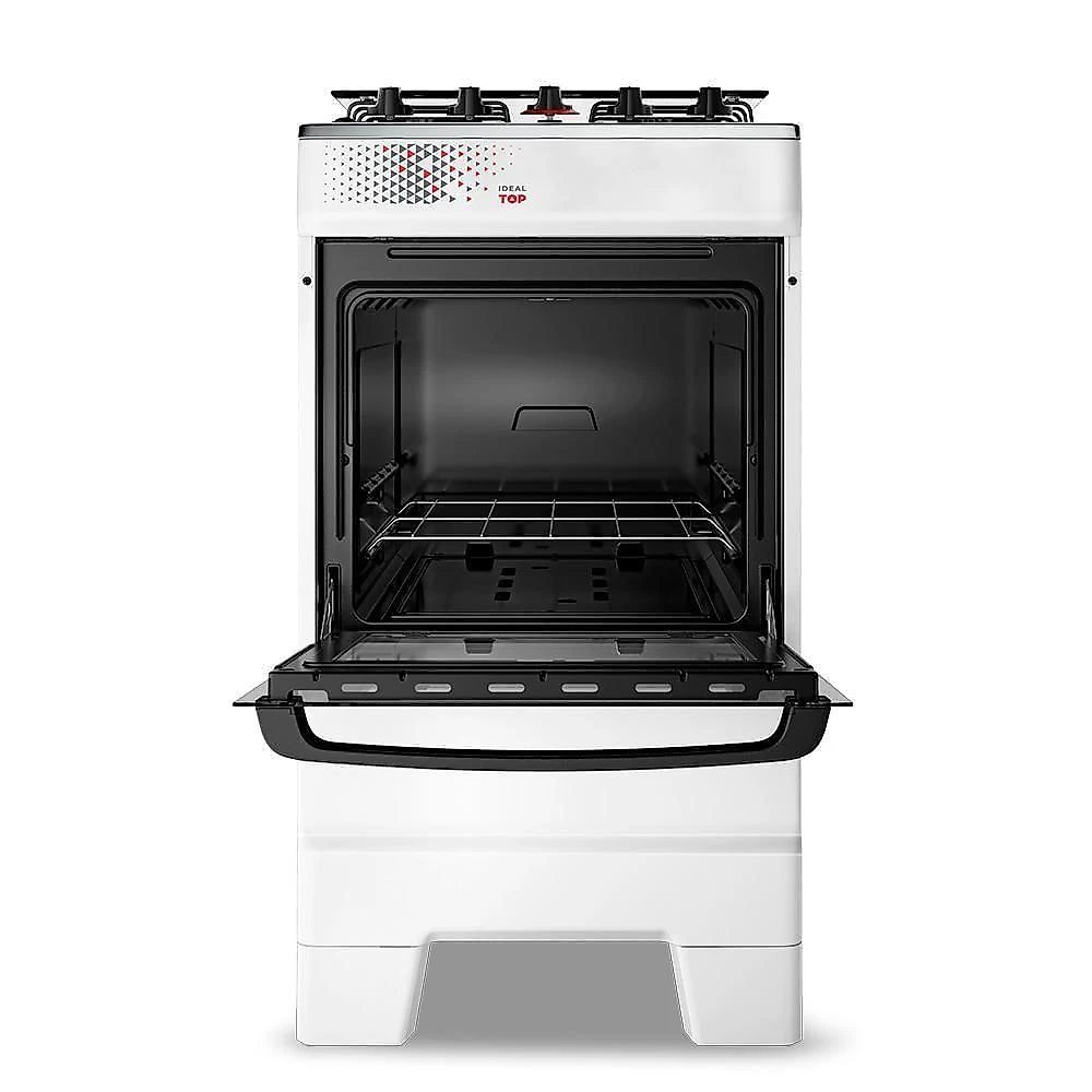 Fogão A Gás Esmaltec Mesa Inox Tampa De Vidro Forno 50L Ideal Top Branco 4 Bocas Bivolt