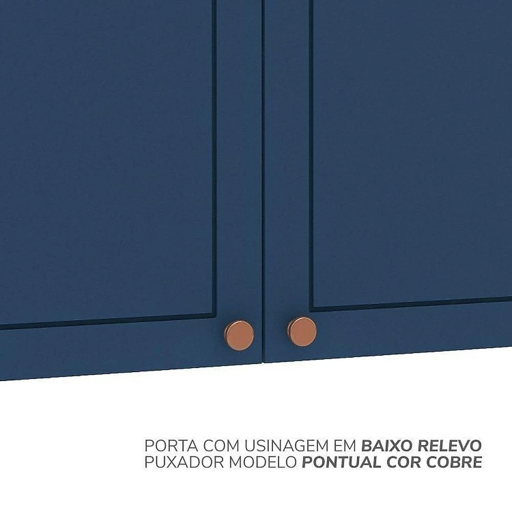 Cozinha Pérola com Rodapé 7 Peças com Cristaleira Yescasa  Azul