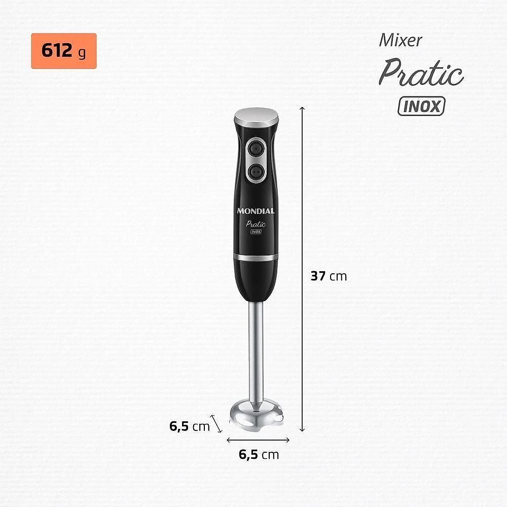 Mixer de Mão Mondial M-17-BI 500W Preto Inox 110V com Copo 800ML