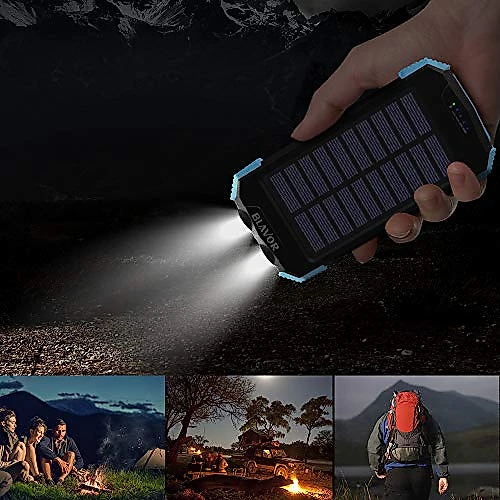 Powerbank Carregador Sem Fio 10000mAh Bateria Externa Solar LED Bússola Vamping Praia Prova Dágua Chuva