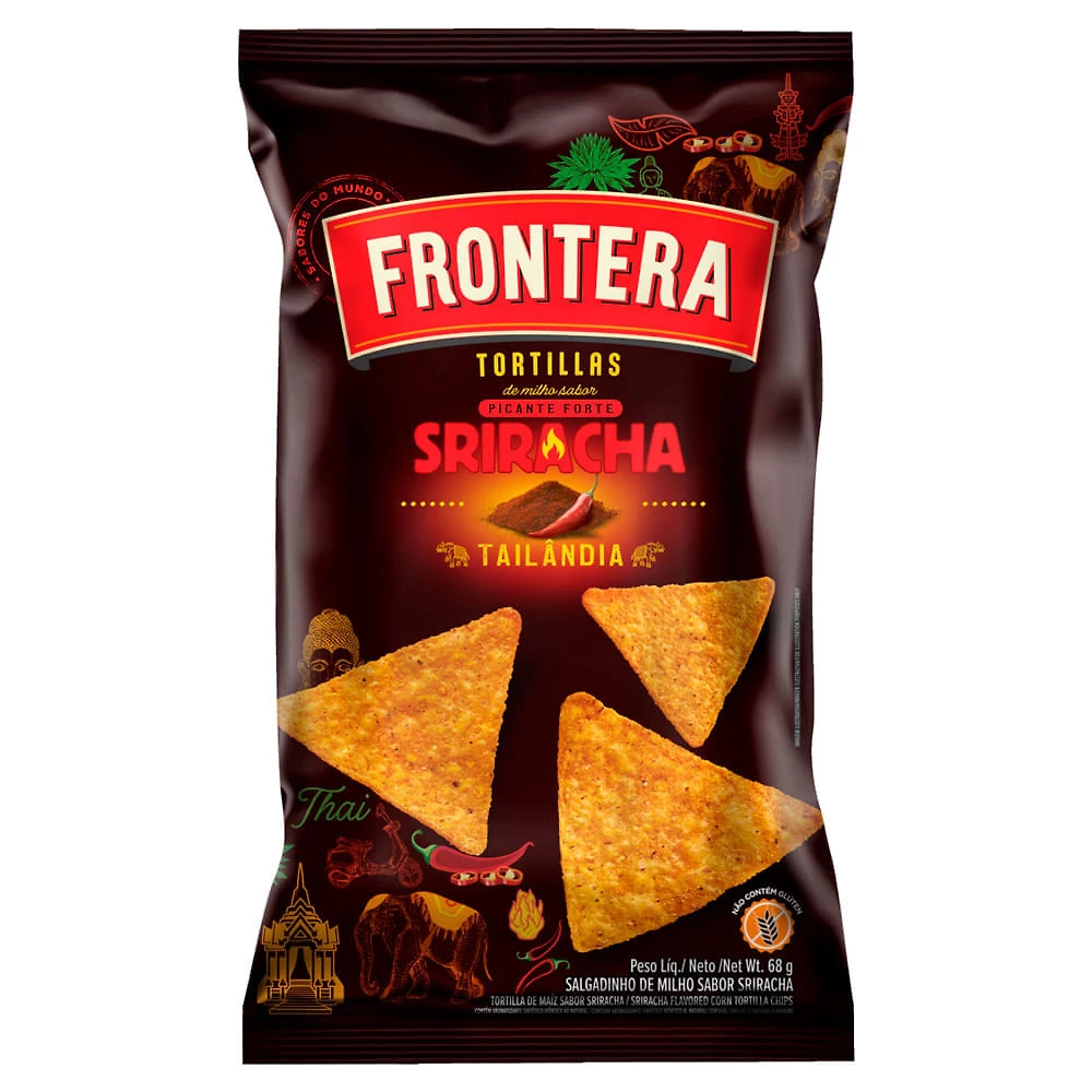 Chips Frontera Tortilhas Sabor Sriracha  Tailândia Picante Forte 68g