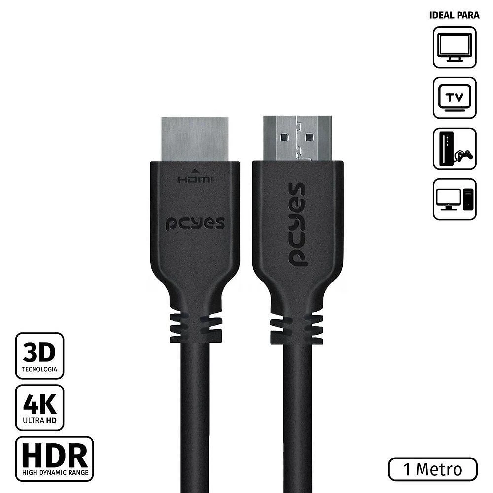 Cabo HDMI Pcyes PHM20-1 para Áudio e Vídeo 4K 60HZ 30AWG 18GBPS 1,0m