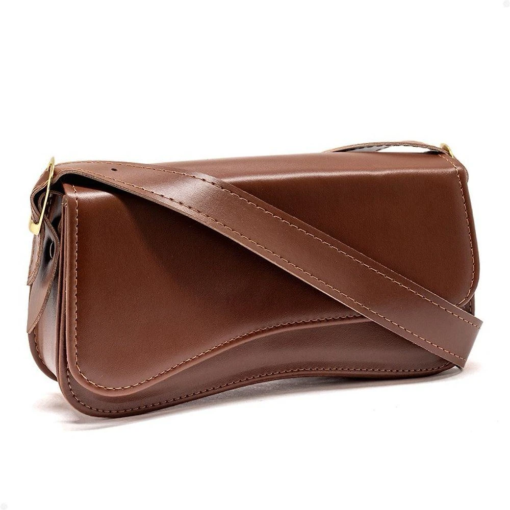 Bolsa Feminina Baguete de Ombro OEM Boho Chic Couro Sintético 23x12x5 cm Marrom Adulto