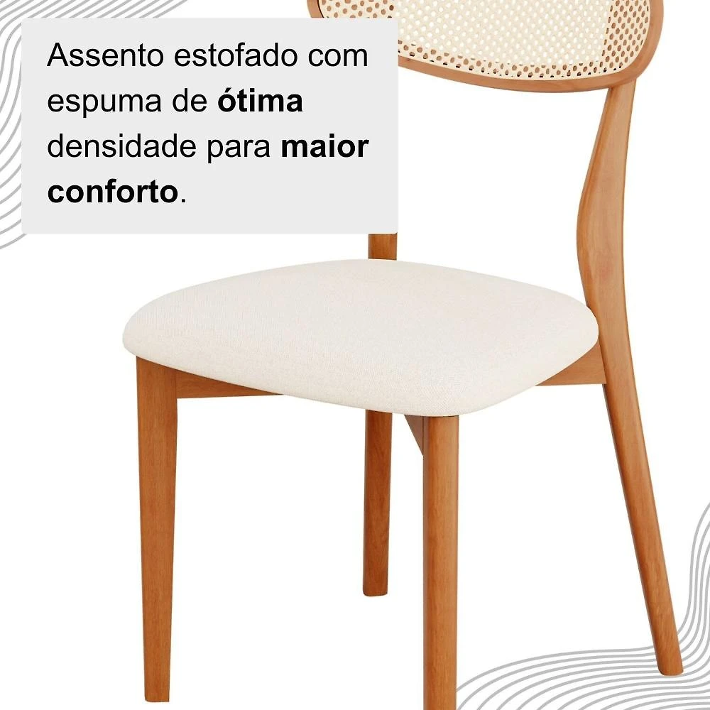 Conjunto Sala de Jantar Mesa 180x80cm Tampo em Mdf Laminado 6 Cadeiras Ceci Natural