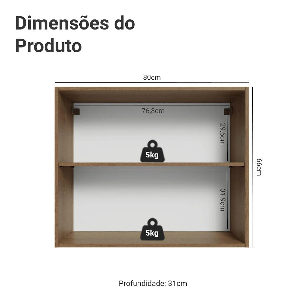Armário aéreo 80 cm 2 portas rustic/azul vik madesa