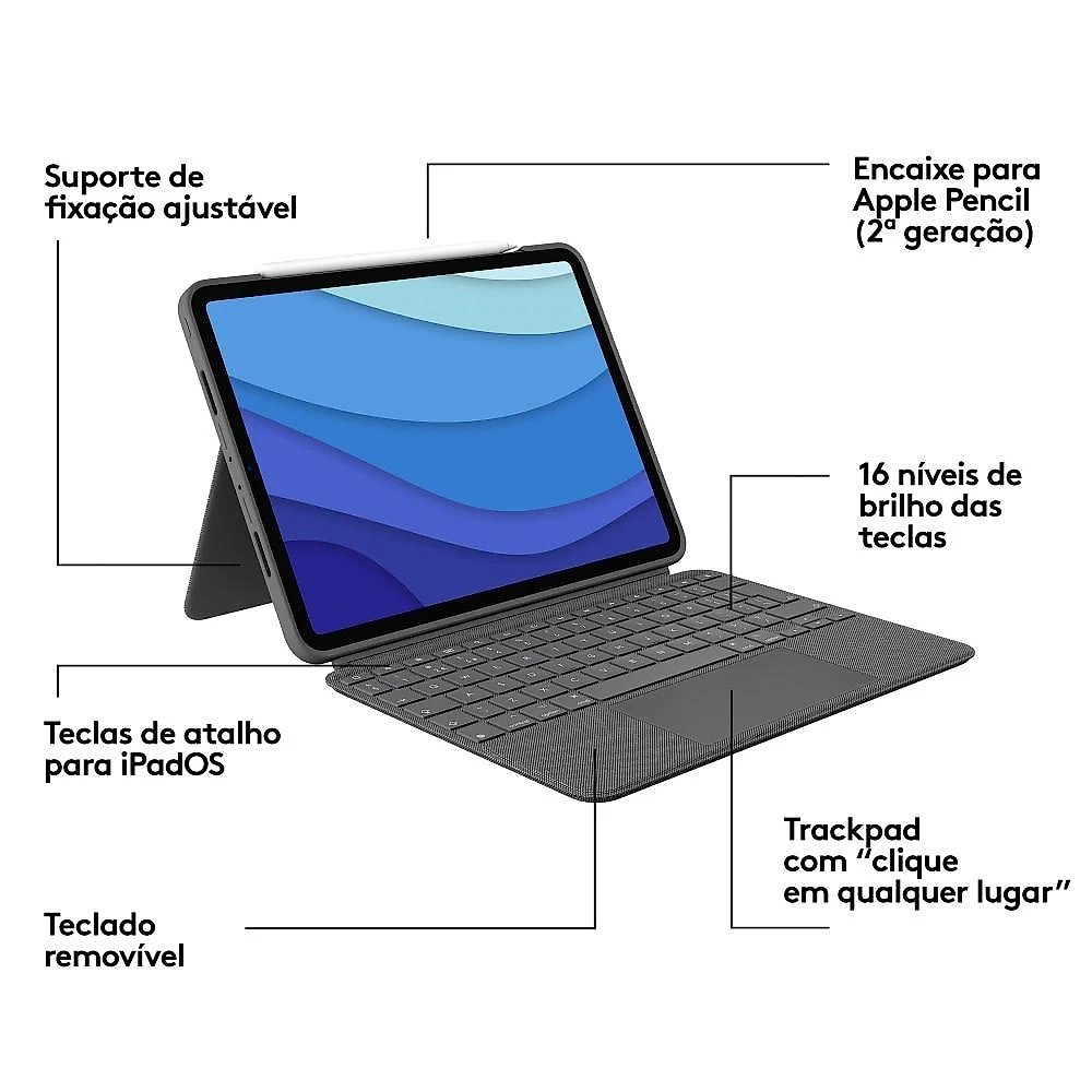 Capa Teclado para iPad Pro 11” (1ª, 2ª e 3ª geração), Logitech Combo Touch