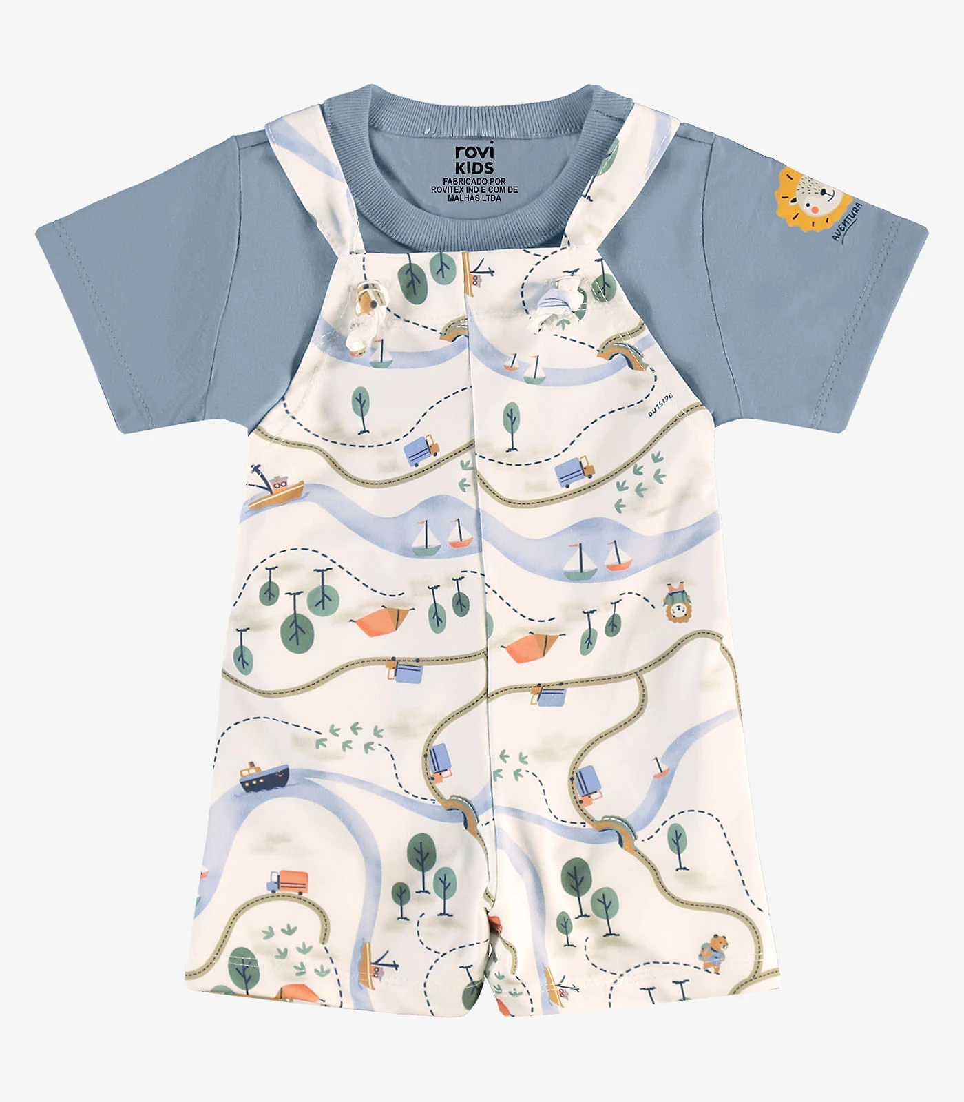Conjunto Infantil Camiseta E Jardineira Rovi Kids Azul
