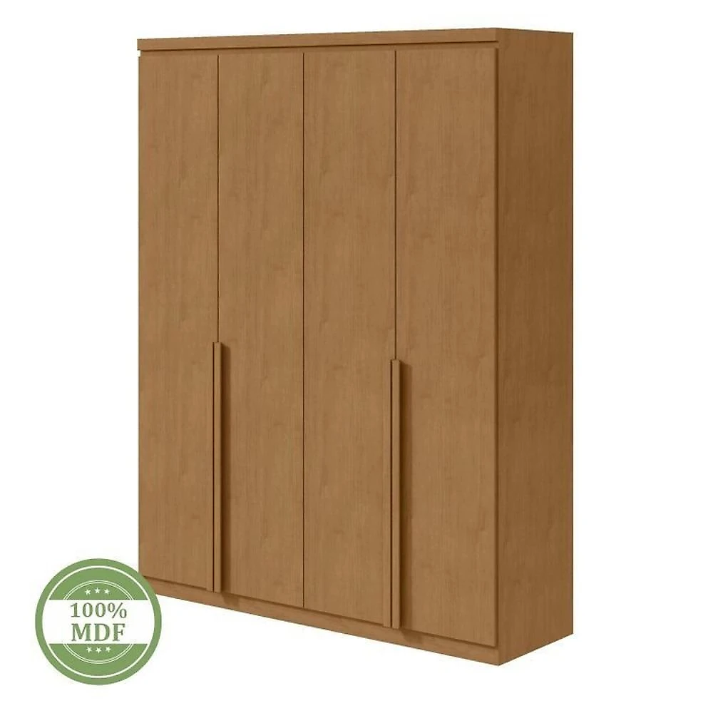 Quarto Infantil com Guarda-roupa Solteiro 4 Portas 2 Gavetas Alonzo e Cama Solteiro Athenas Amêndoa Clean