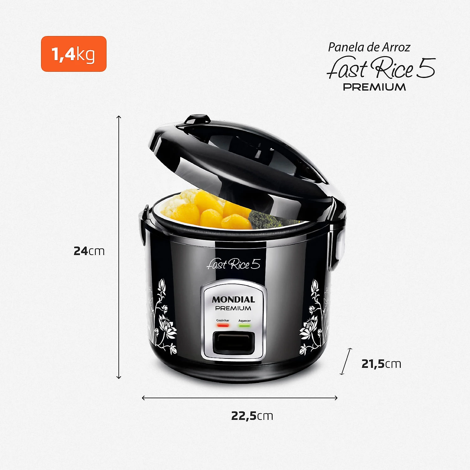 Panela Elétrica Mondial Fast Rice 5 Premium NPE-08-5X PANELA ELÉTRICA-127V-PRETO