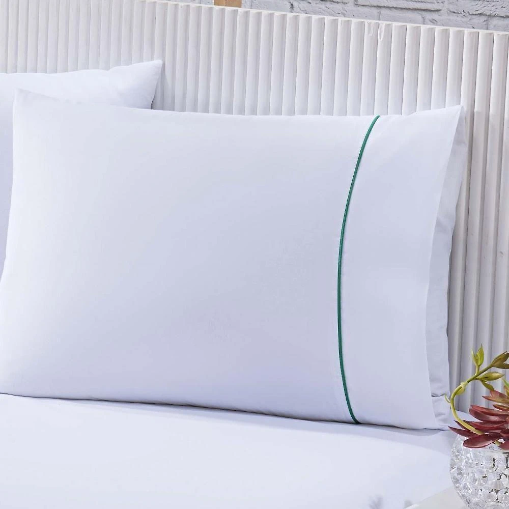 Jogo De Cama Lençol 100% Algodão Percal 150 Fios Queen Gran Moratta 3 Peças - Branco E Verde
