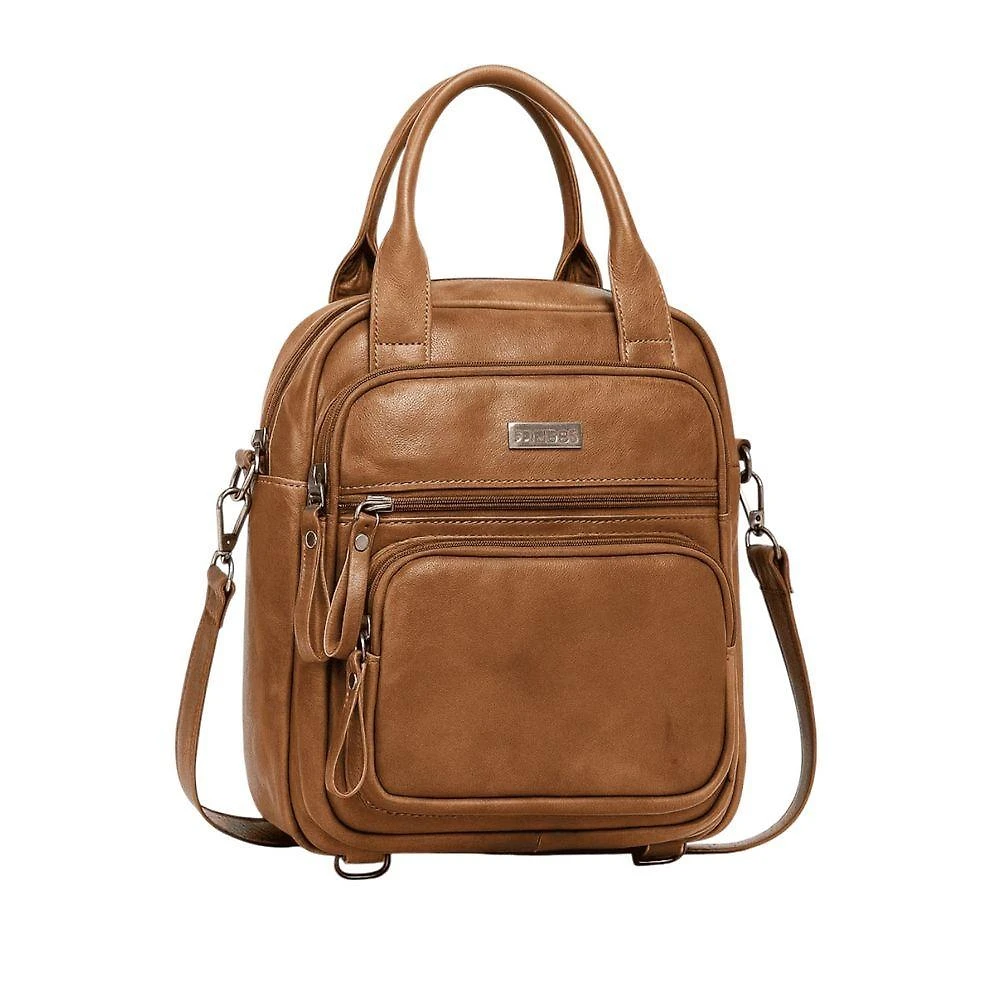 Mochila Zup Bags Multifuncional Couro Legítimo Caramelo Unissex