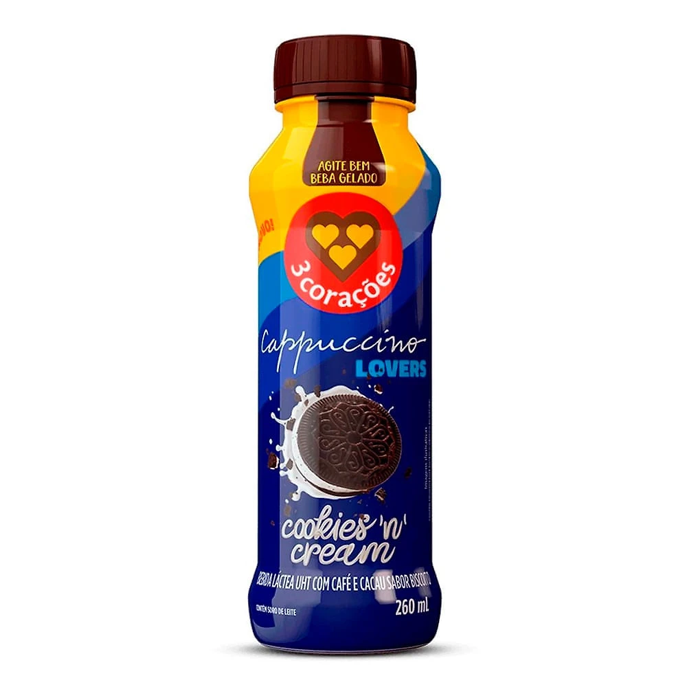 Bebida Láctea UHT Cappuccino Lovers 3 Corações Sabor Cookies 'n' Cream 260ml