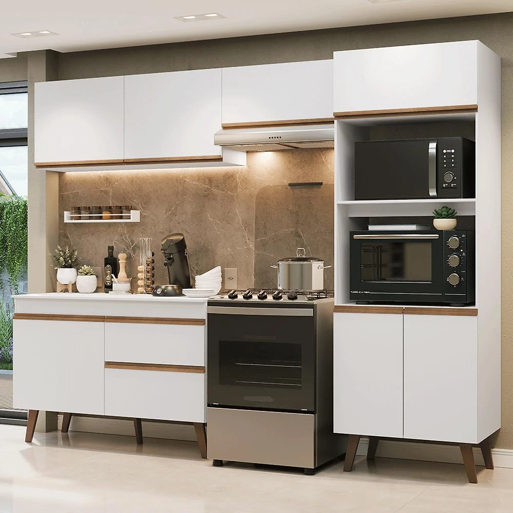 Armário de Cozinha Completa 260 cm Branco Pieta Madesa 02