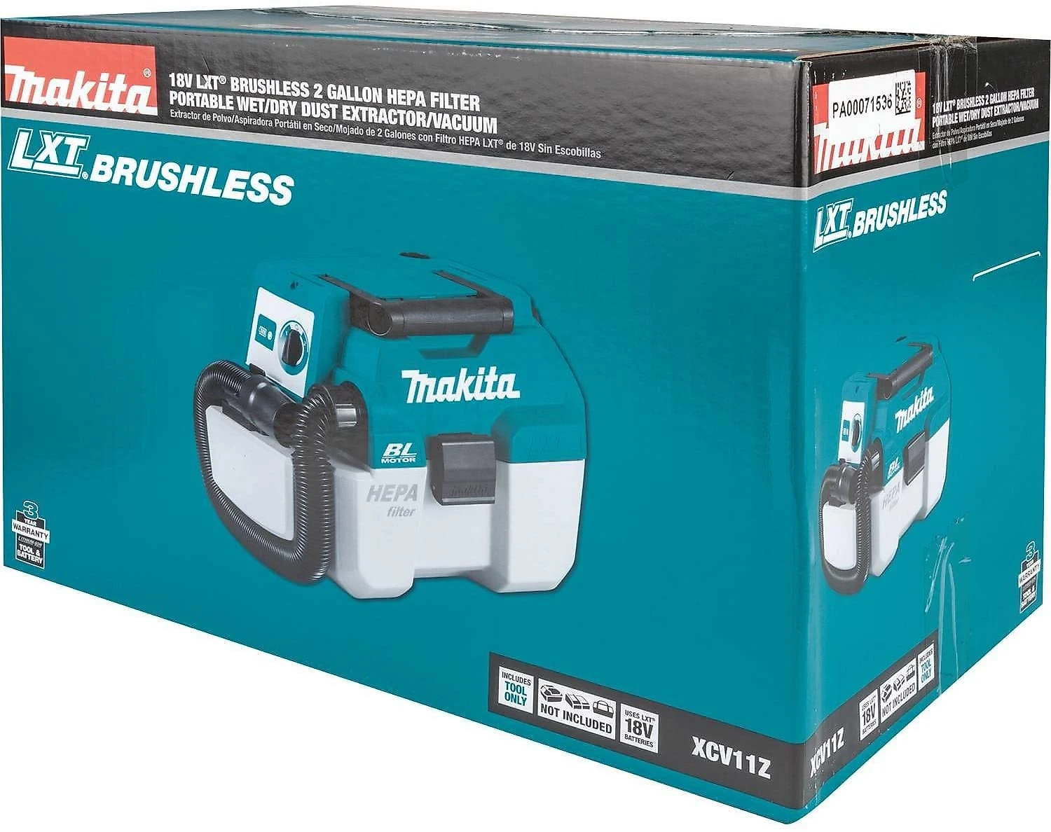 Makita XCV11Z Aspirador de Pó Seco e Úmido 7L 4 Pico HP com E xtensores 110V Verde