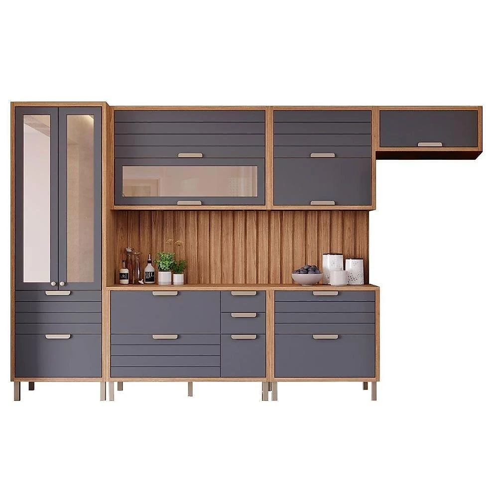 Cozinha Eloise 3 Portas 1 Gaveta MDF 120CM Cinamomo e Platina MGM