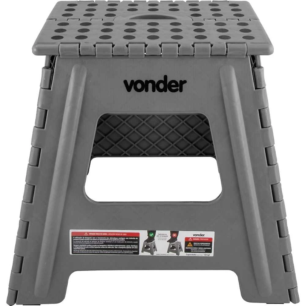 Banqueta plástica dobrável 360 mm cinza vonder