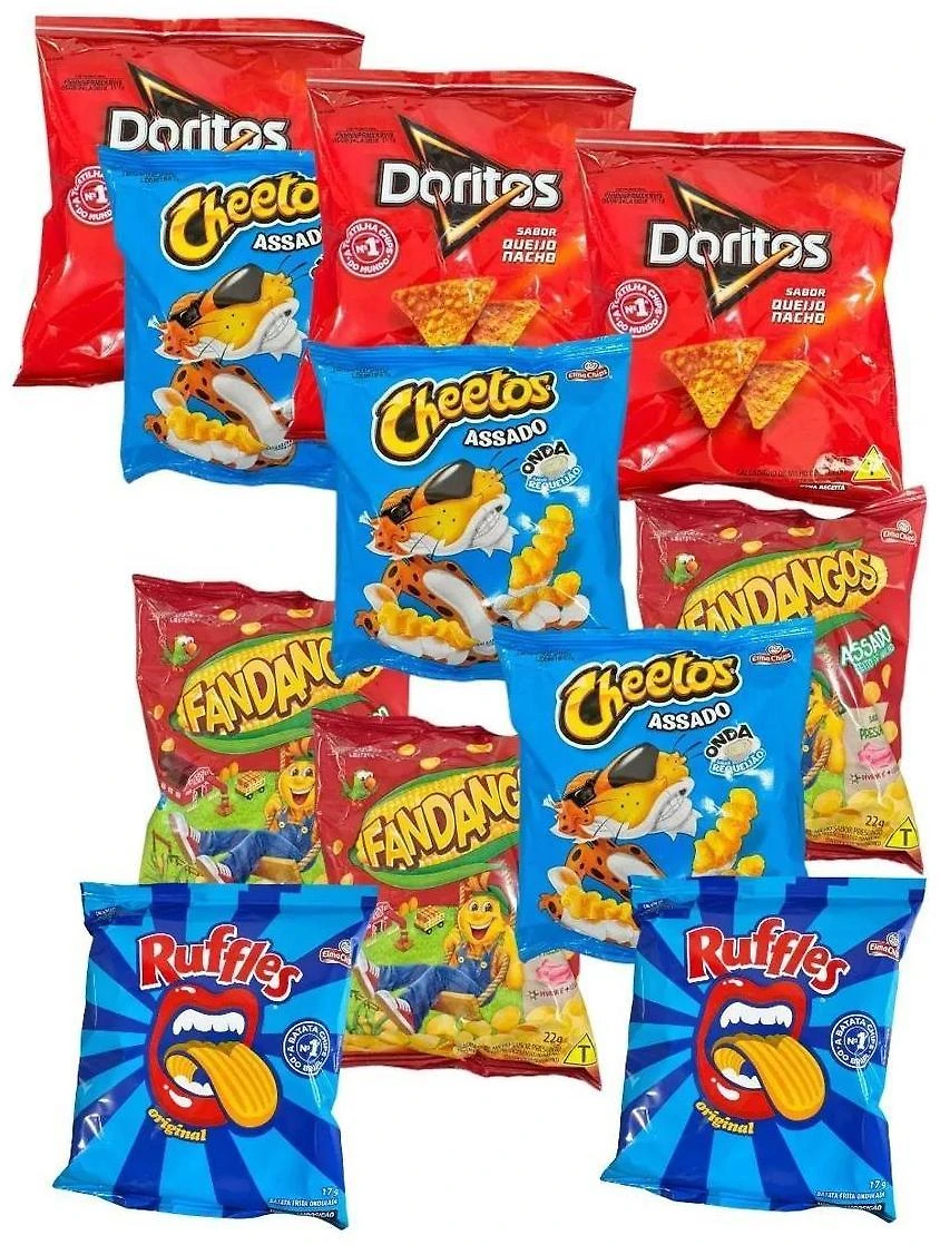 Miniatura Kit 64 Salgadinhos Fandangos + Doritos + Ruffles +Cheetos