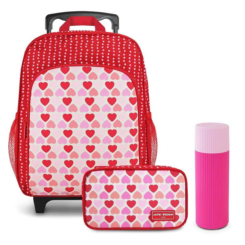 Conjunto Infantil Com Mochila E Acessórios Jacki Design Coração Vermelho