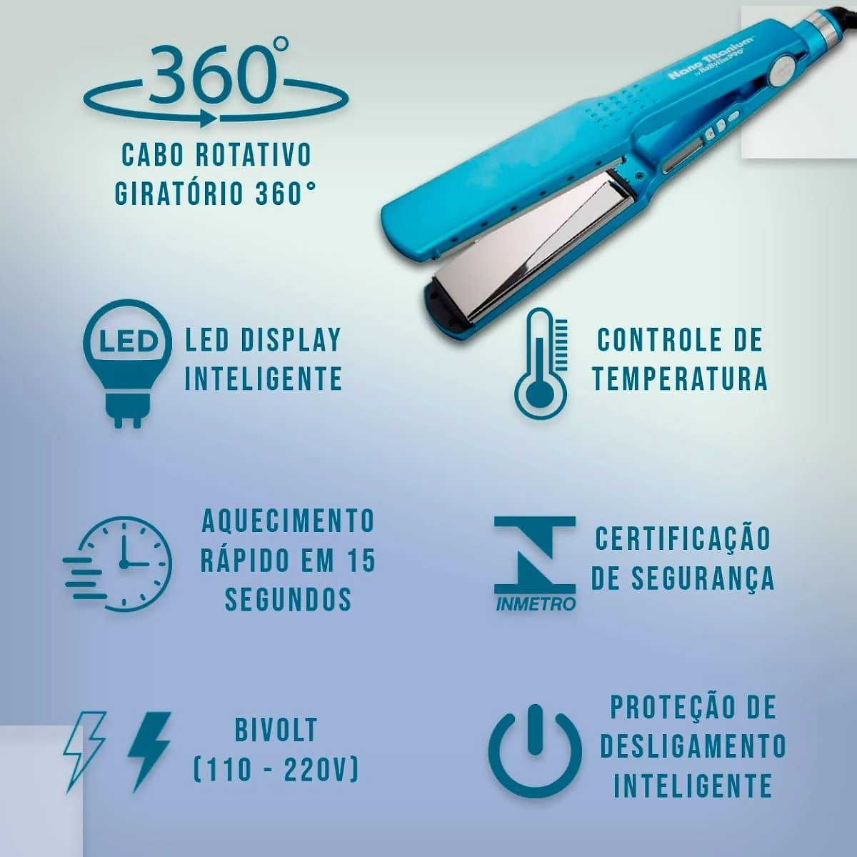 Miniatura Chapinha Cabelo Nano Titanium Azul 110V/220V, Resultados