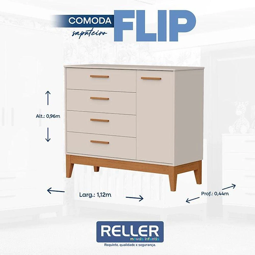 Quarto De Bebê Flip E Cômoda Sapateira Areia Acetinado - Reller