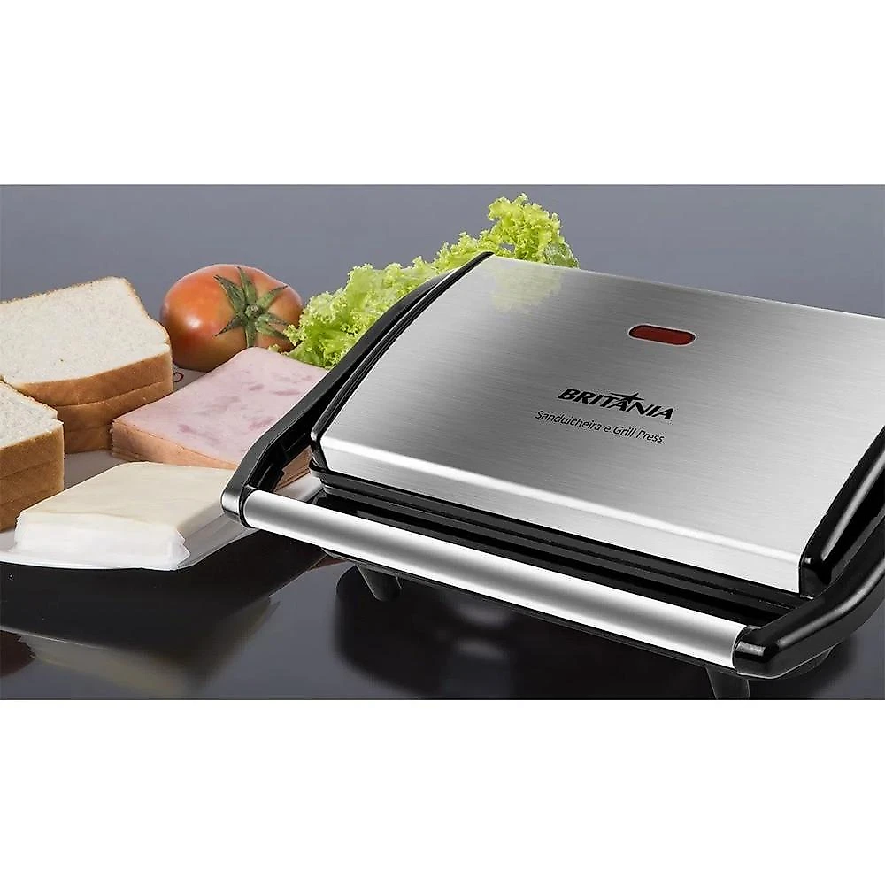 Sanduicheira Grill Britânia Press BGR27I Antiaderente Inox, 110 Volts