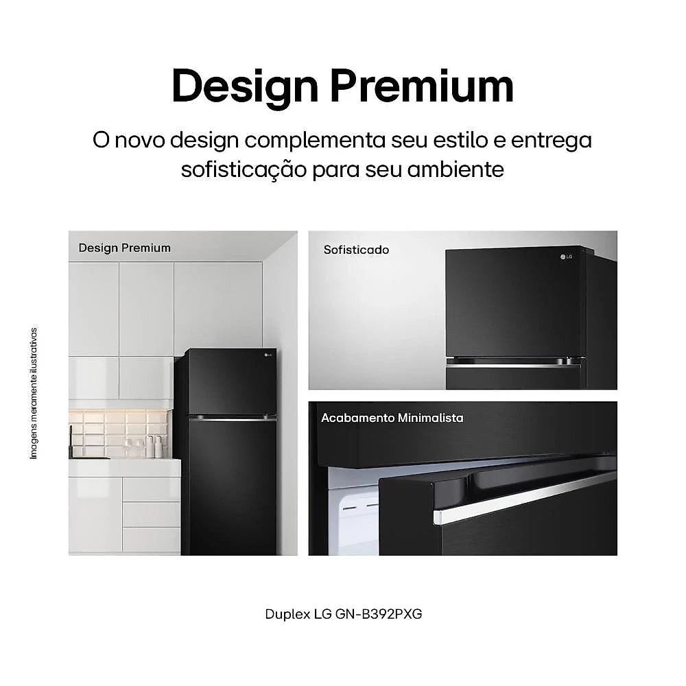 Geladeira lg frost free preta gn-b392pxgb duplex com tecnologia inverter top freezer - 395 litros 220