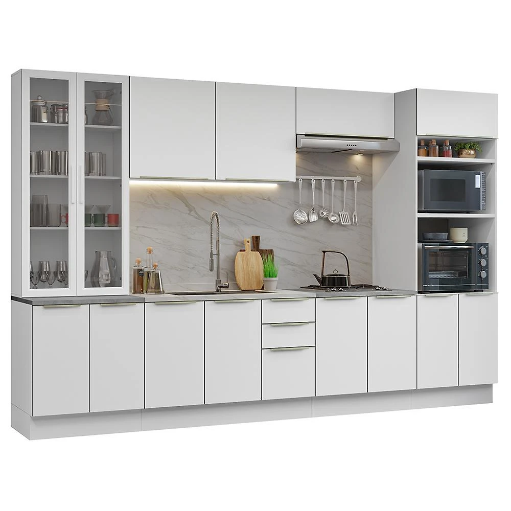 Armário de cozinha completa 340cm branco/branco veludo lux madesa 02