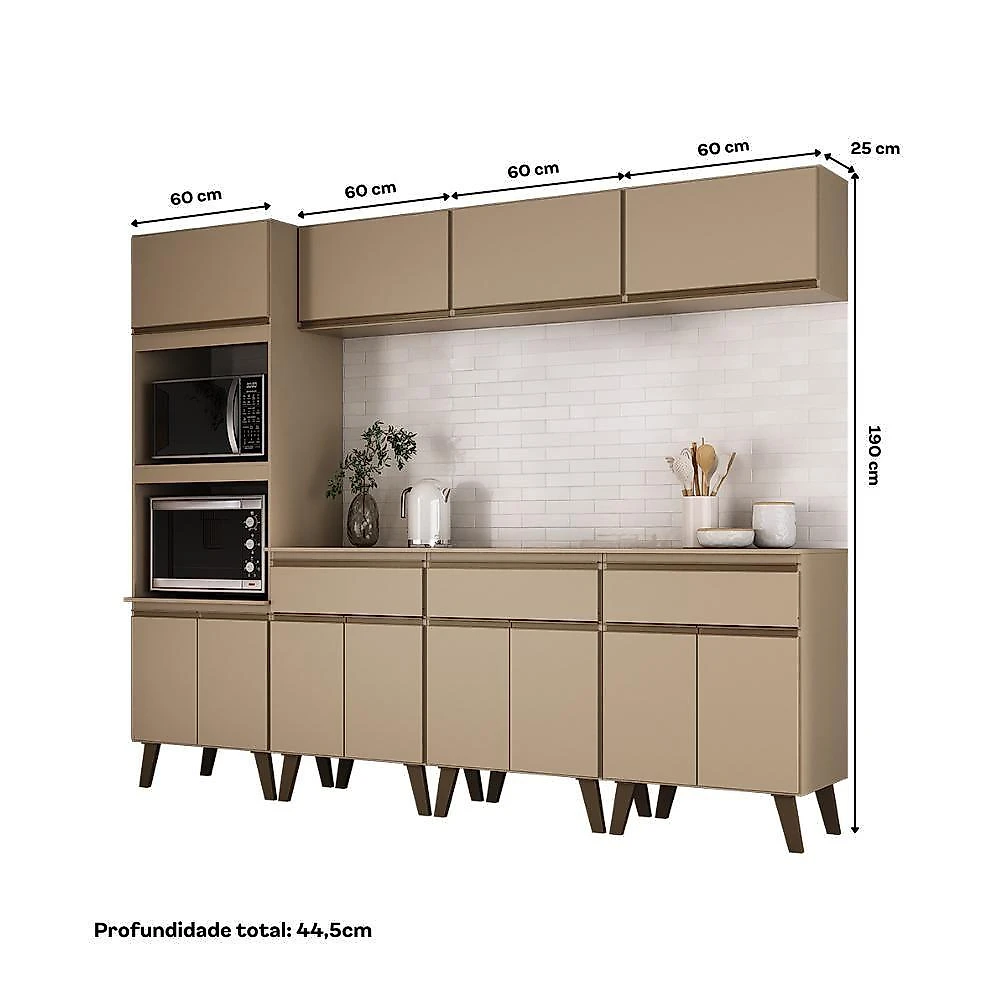 Cozinha Completa Atlanta Dean 12 Portas 3 Gavetas MDP 240CM Amêndoa
