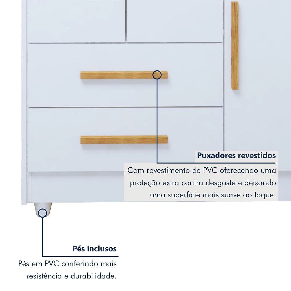 Quarto de Bebê Completo com Cômoda, Mini Berço com Colchão e Guarda Roupas Lila Branco