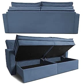 Sofá 3 Lugares Cama InBox Marselha II Retrátil/Reclinável com Baú Revestimento Suede Velusoft - 200cm de Largura Azul