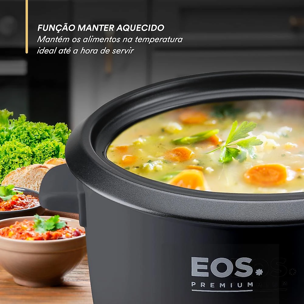 Panela Elétrica de Arroz 8 Xícaras EOS Premium Pratic Tampa de Vidro Preto EPA08P 220V