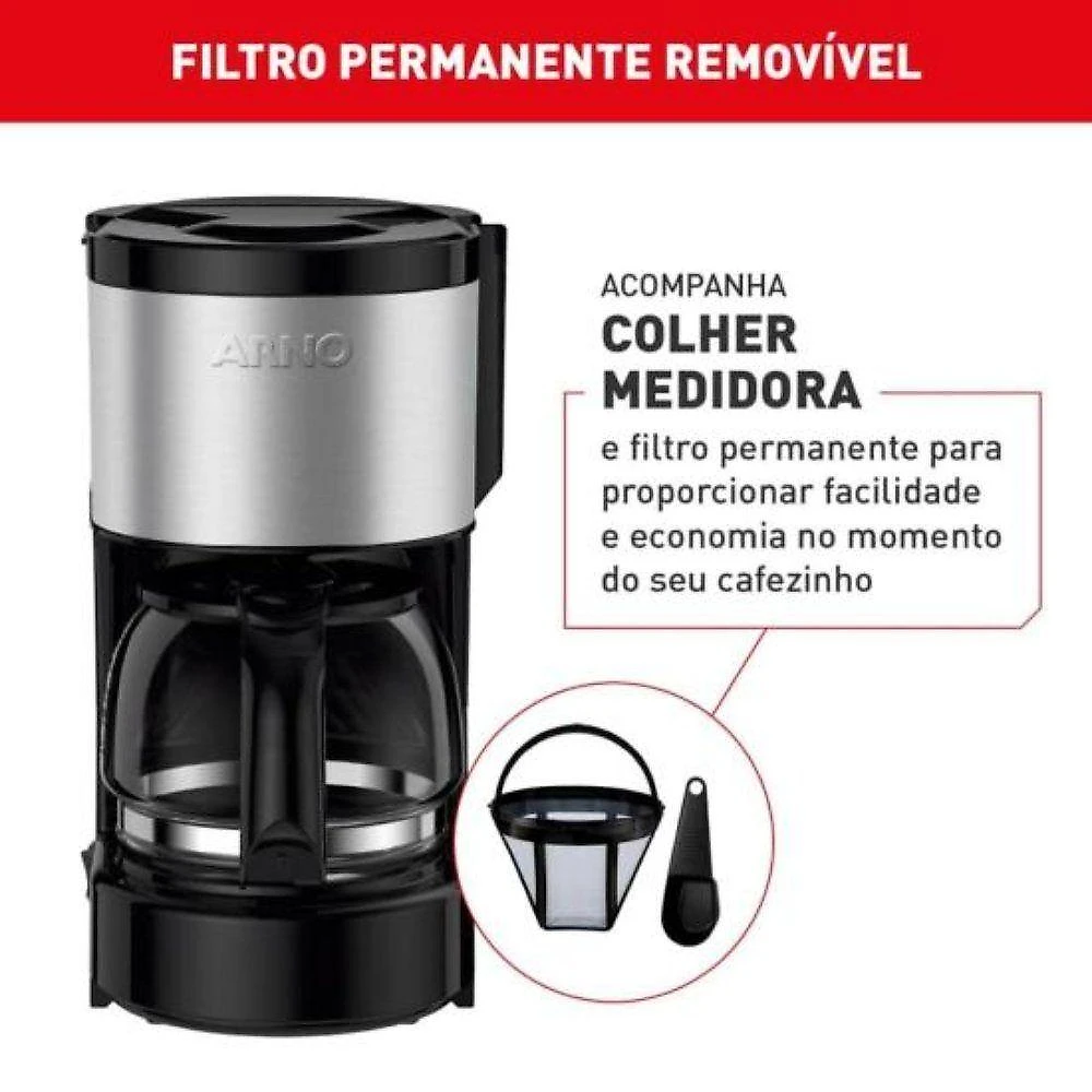 Cafeteira Elétrica Arno Perfectta Inox 600ml Jarra Vidro 110V