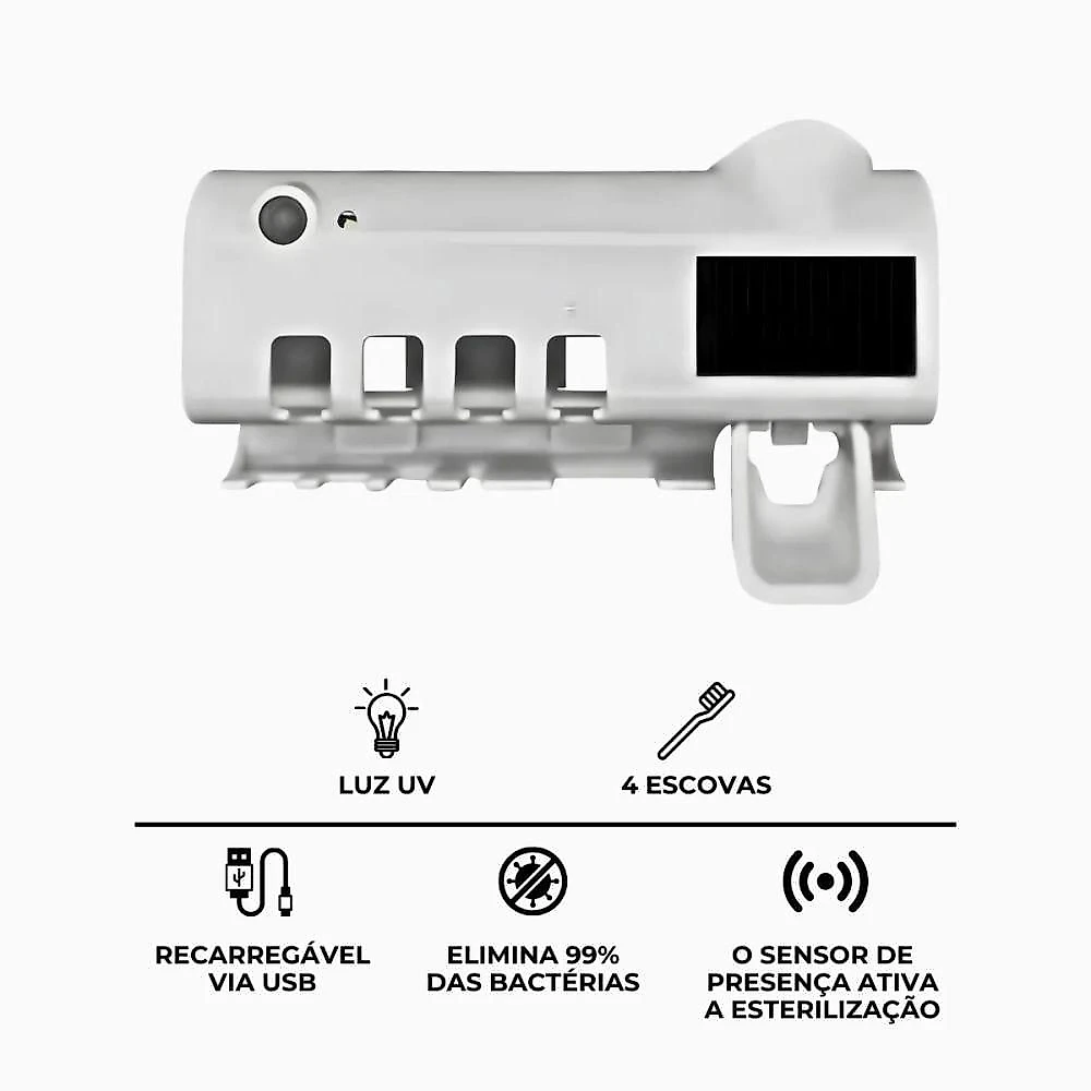 Suporte para Escova de Dentes Utimix com Esterilizador UV e Dispenser Automático 5V