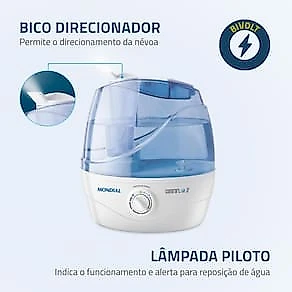 Umidificador de Ar Ultrassônico Mondial NUA-02 Comfort Air 2 2,2 Litros Branco/Azul Bivolt