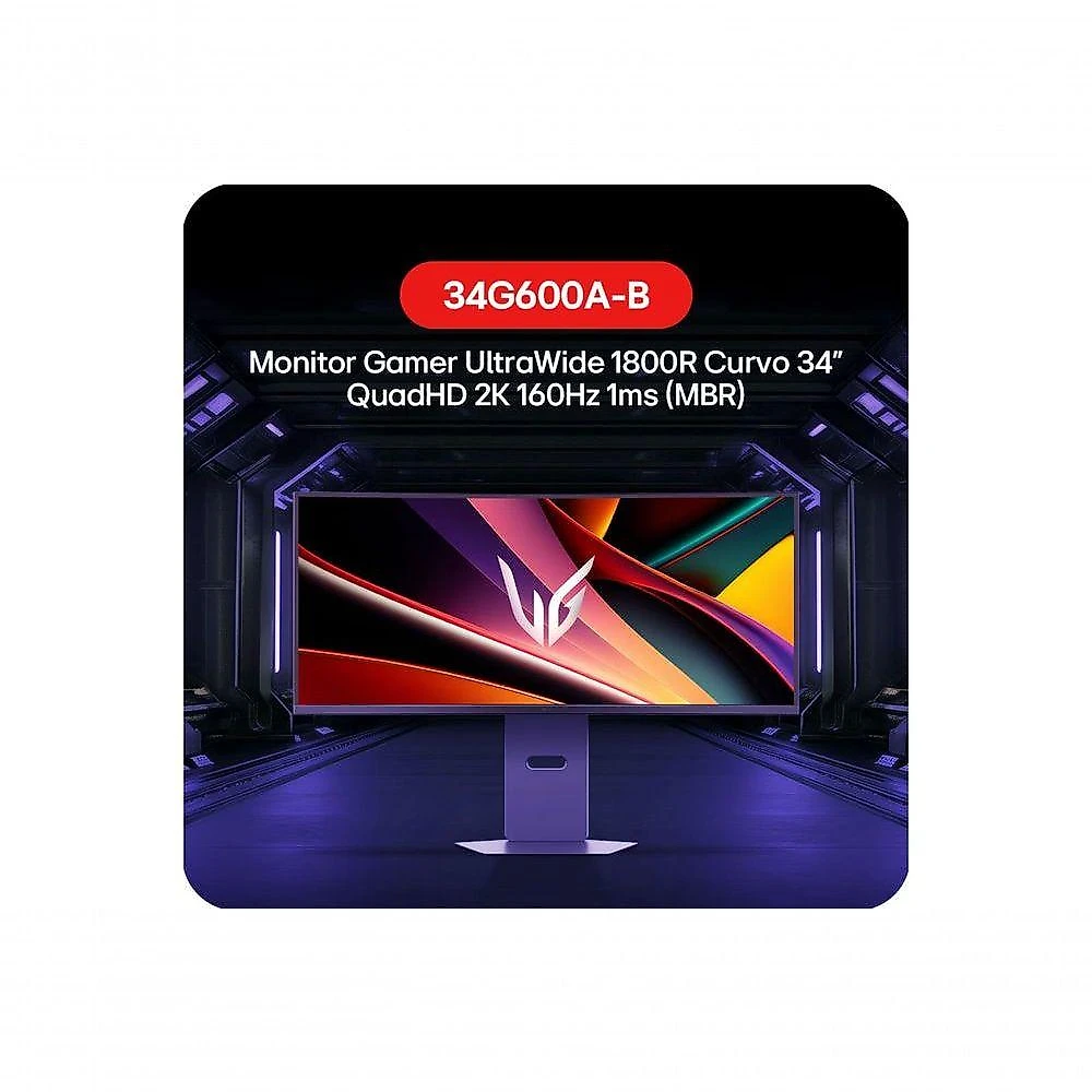 Monitor Gamer LG UltraGear Curvo 34G600A-B 34 QuadHD 2K, UltraWide 1800R, 160Hz, AMD FreeSync Premium, HDR10