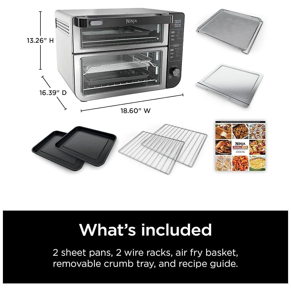 Forno Elétrico 12 em 1 com FlexDoor, FlavorSeal, Material de Aço Inoxidável, Forno Duplo e Tela LCD, 110V 1800W, Ninja DCT401, Prata 110v