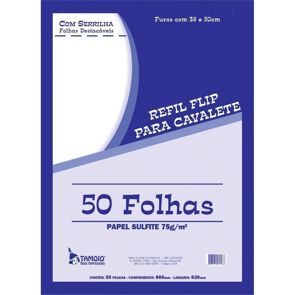 Papel para Flip-chart Tamoio Serrilhado 62x86cm 75g-m2 50 Folhas