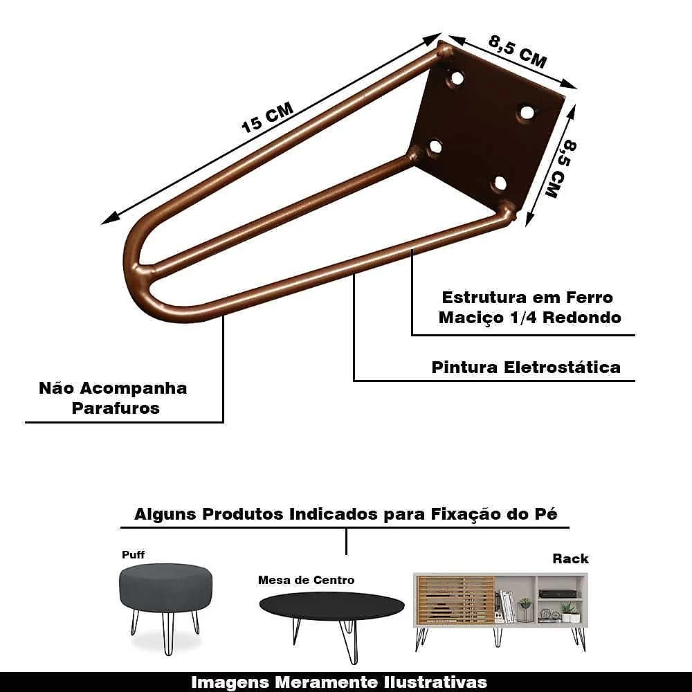 Kit 2 Pés de Metal Hairpin Legs Gran Belo G41 para Móveis 15cm Bronze