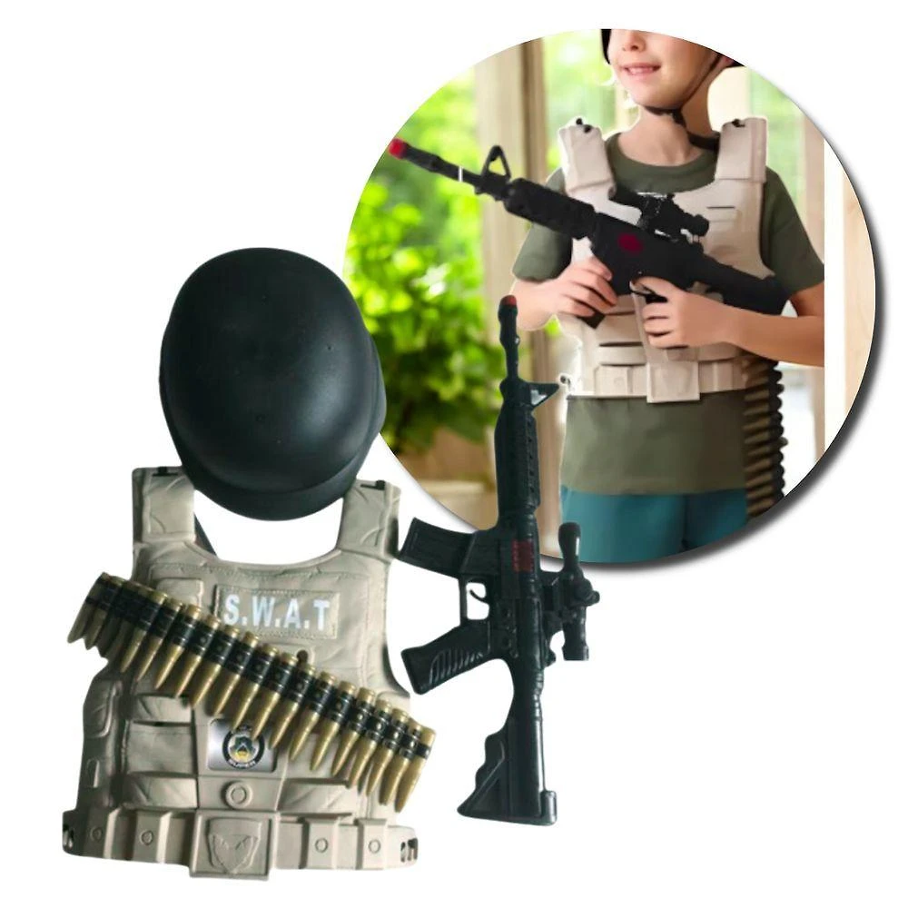 Brinquedo Kit Policial Infantil com Colete Rifle Capacete e Acessórios Criativos Fullcommerce