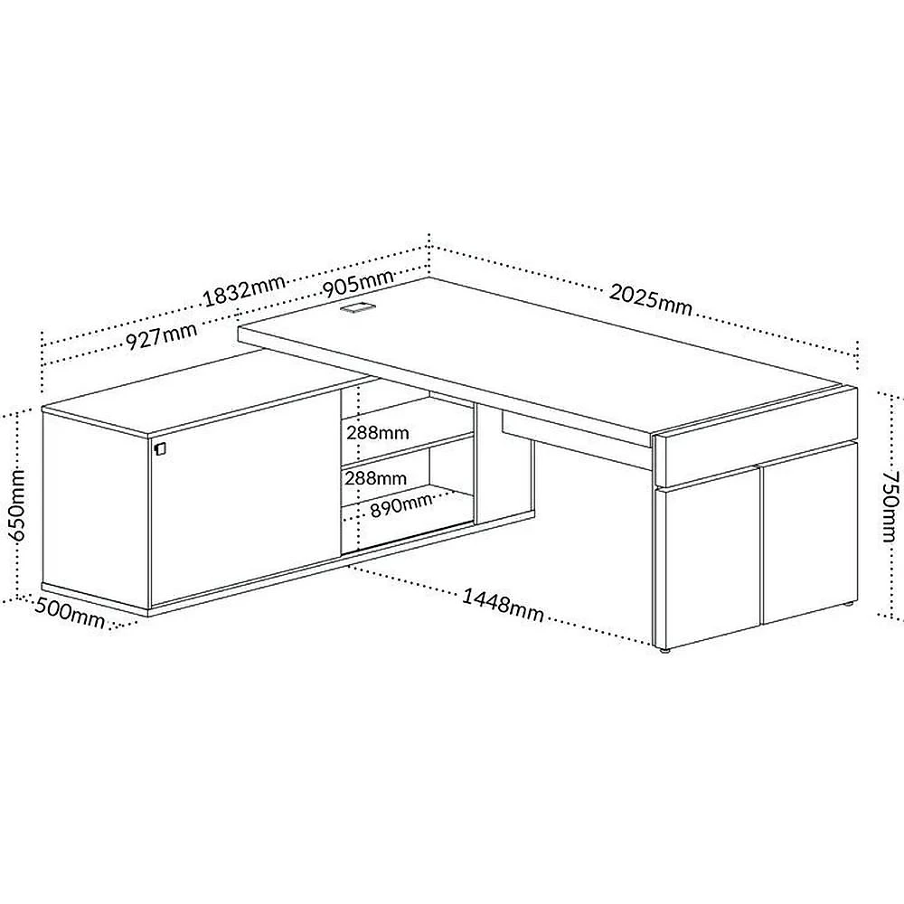 Kit 3 Peças com Mesa para Escritório Diretor em L, Armário Multiuso Baixo e Gaveteiro 3 Gavetas Conjunto para Escritório Executivo 3 peças Estação Diretoria Balcão 2 portas e Gaveteiro 3 Gavetas Charuto/Preto