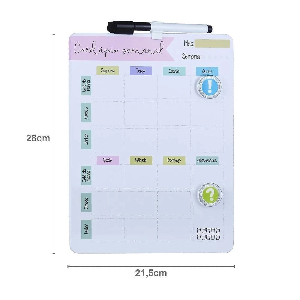 Cardapio Semanal Lousa Planejamento Alimentacao Magnetica Planner Dieta Quadro Anotacoes Refeicao Imas Caneta