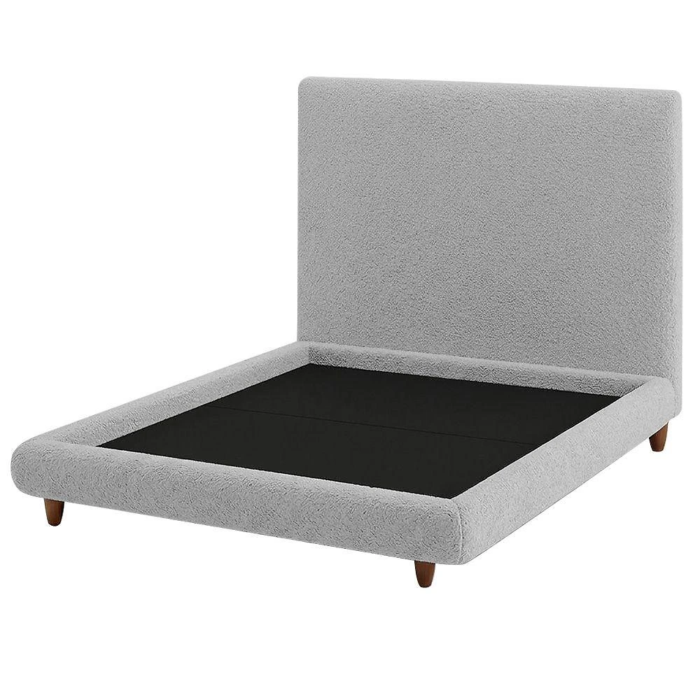 Cama King Nami Cabeceira Parise Bouclé Cinza Claro Pés Madeira MDF-MDP