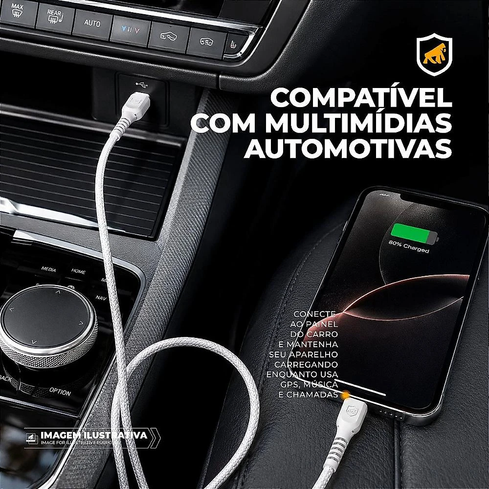 Cabo Dual Armor Tipo C/ Tipo C 1M com Carregamento Rápido 27W Revestido em Nylon Balístico - Branco - Gshield