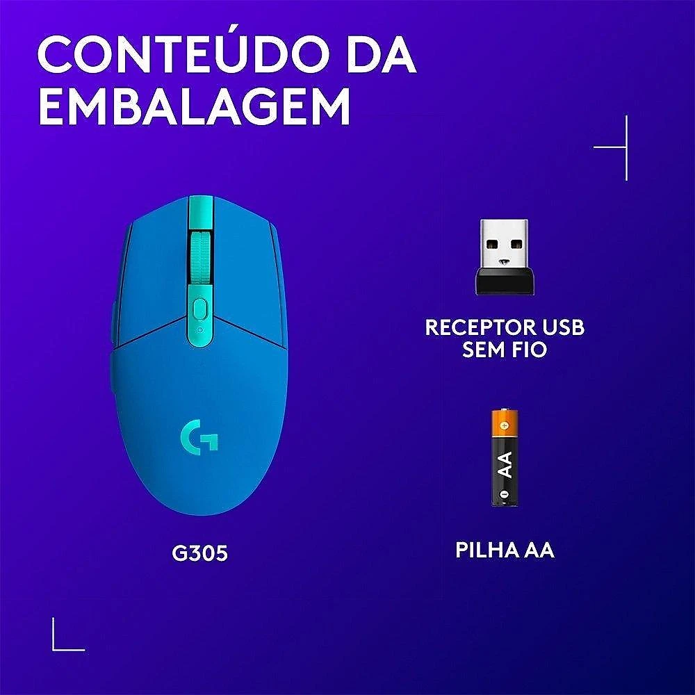 Mouse Gamer Sem Fio Logitech G305 LIGHTSPEED com 6 Botões Programáveis e Até 12.000 DPI, Azul - 910-006013