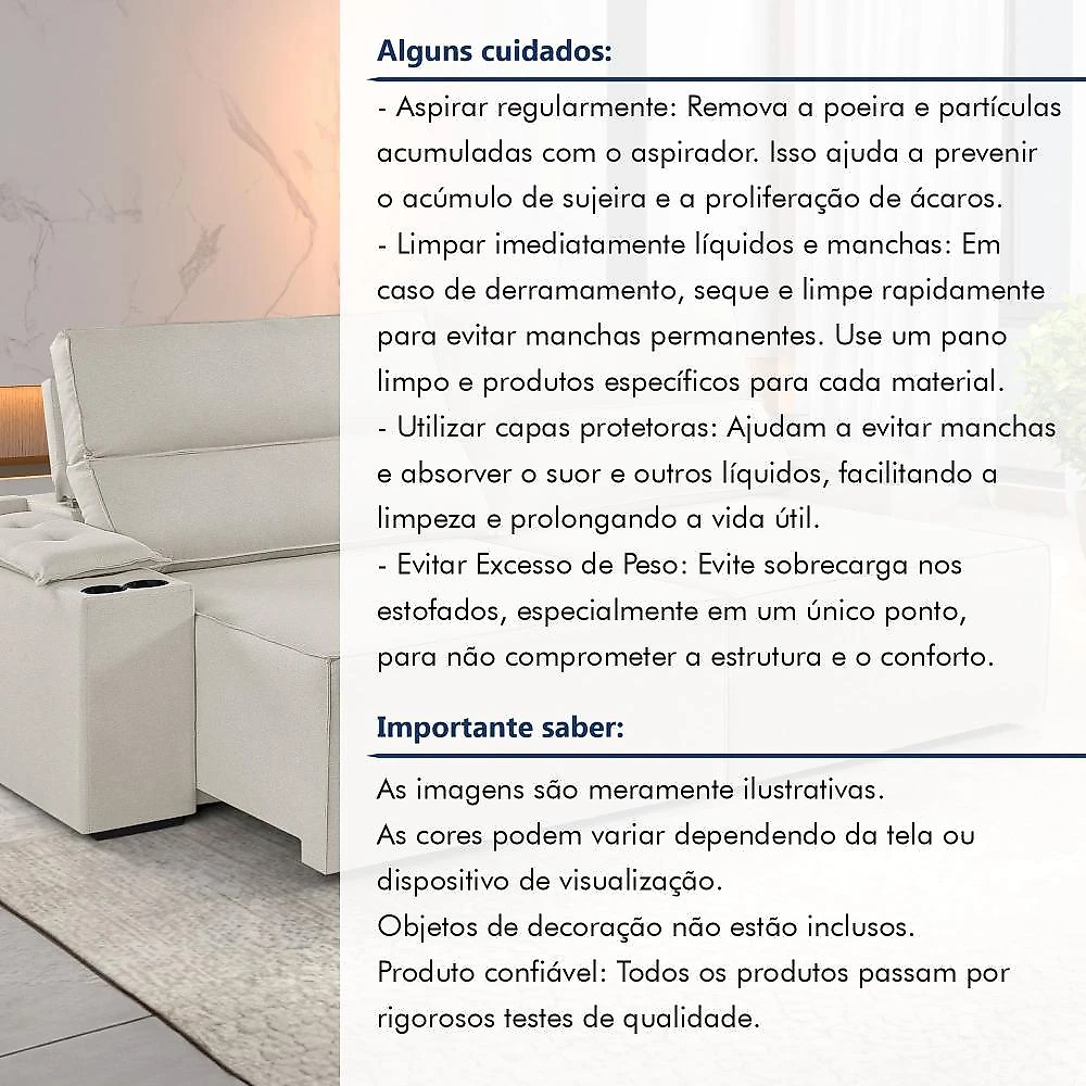 Sofá Retrátil e Reclinável 4 Lugares com Entrada USB e Porta Copos 230cm Irlanda Yescasa Sofá Retrátil e Reclinável 4 Lugares 230cm M180 Linho/Bege Claro