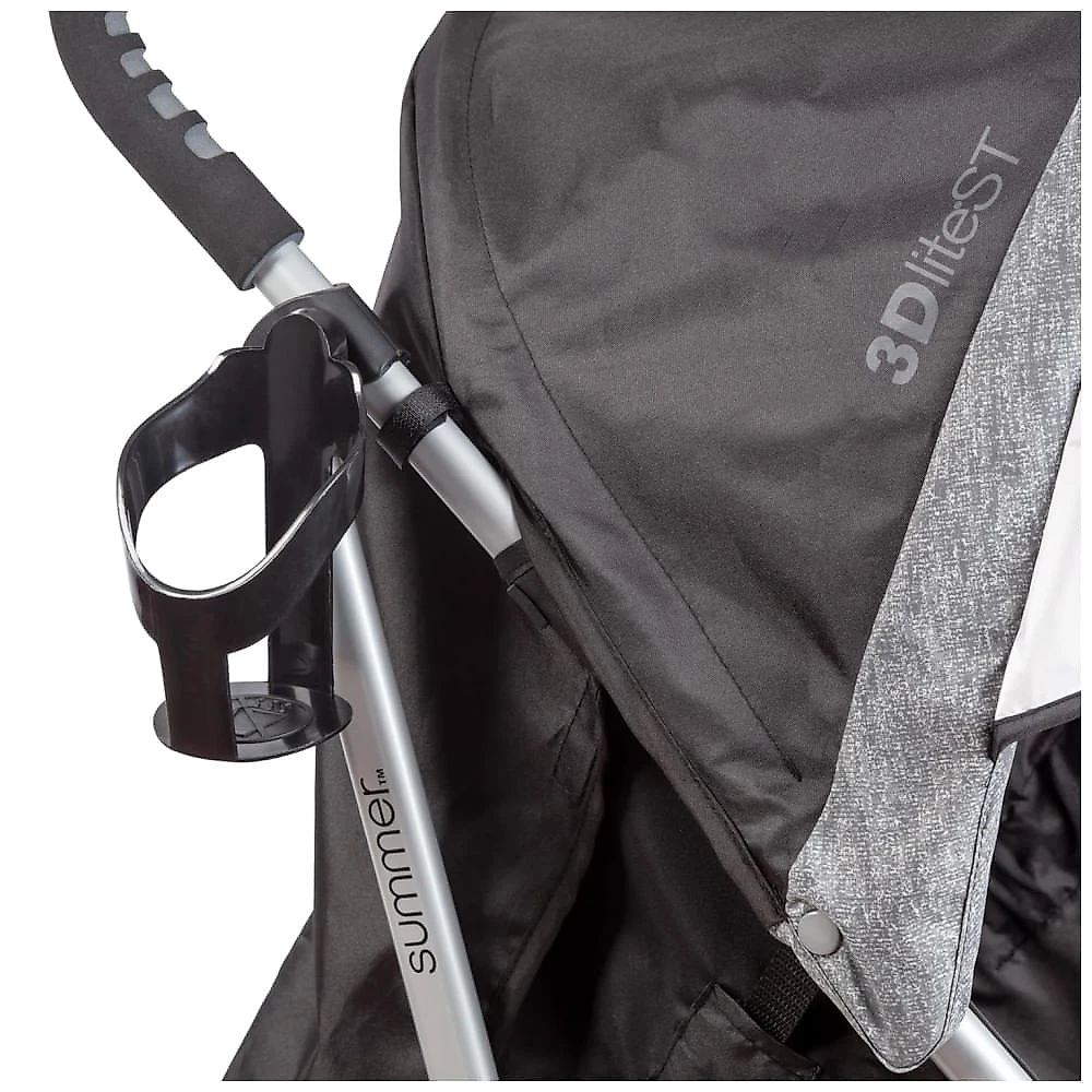 Carrinho de Bebê Summer Infant 3Dlite ST, Preto/Cinza - Leve e Durável com Estrutura de Aço, Assento Amplo, Reclinável em Várias Posições e Cesto de