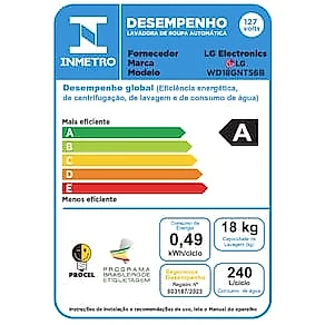 Lava e Seca LG WD18GNTS6 18kg/10kg AI DD Wi-Fi TurboWash 360° Vapor Black Inox 110V