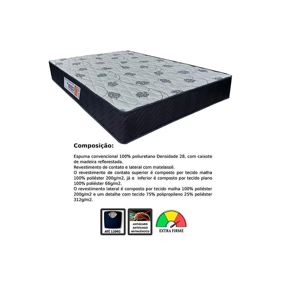 Cama Box Baú Solteiro: Colchão Anatômico Orthoflex Foggia Sogni Unic Face + Base Crc Suede Black (88x188)