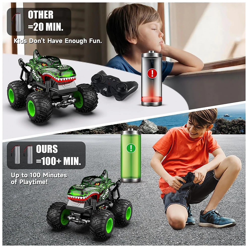 Caminhão Monstro de Brinquedo para Crianças, 120 Dinossauros RC Carro Caminhão com 360 Voltas Drift, Caminhões Monstros All-Terrain de 2.4GHz,Gohero
