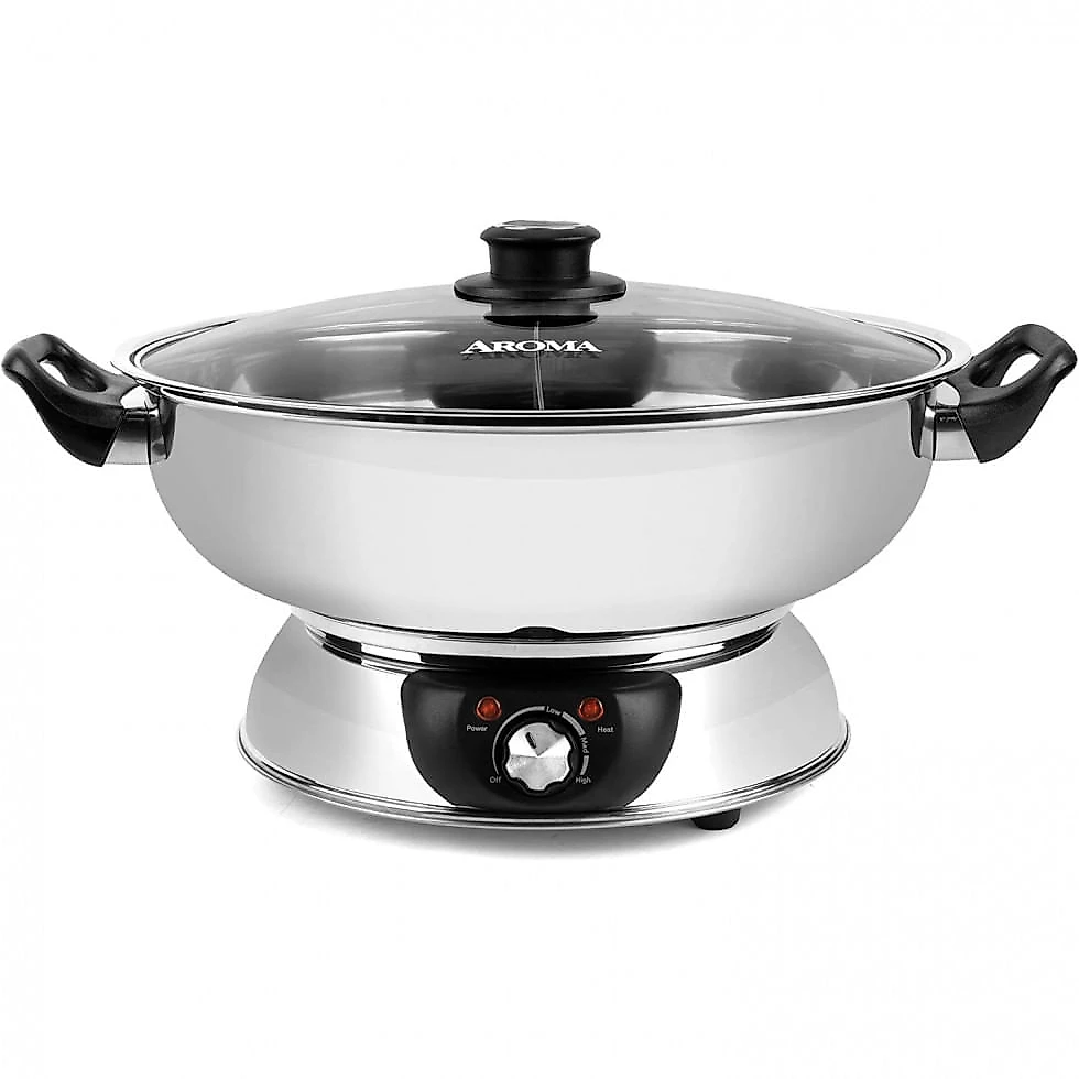 Aroma Housewares ASP 610 Panela Elétrica Dupla 5 Litros em Aço Inoxidável, 1500W, 110V